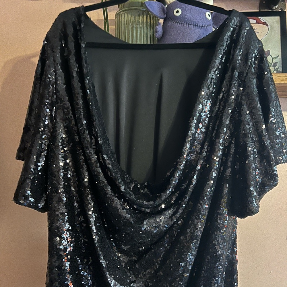 NWT Eloquii Black Sequin Cowl Back Dress Size 18 - Picture 9 of 13